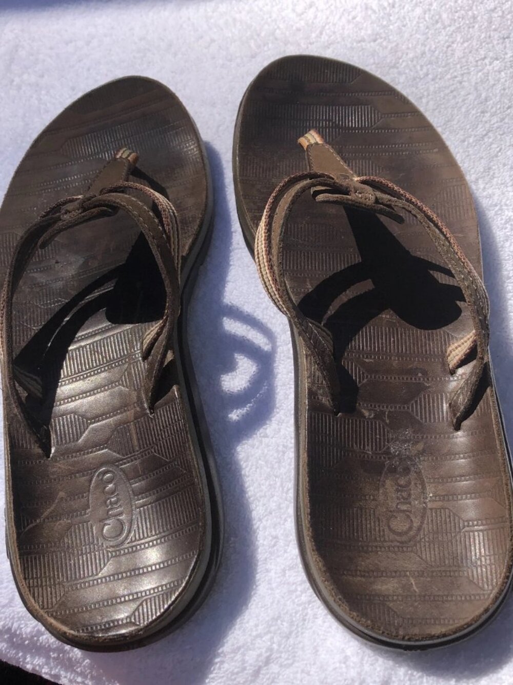 Vintage Retro CHACO Women's Thong FLIP Flop Brown Leather and grosgrain SZ 8 - Picture 8 of 15